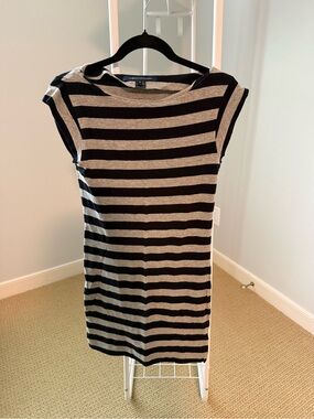 Striped Black and Gray Cap Sleeve Dress